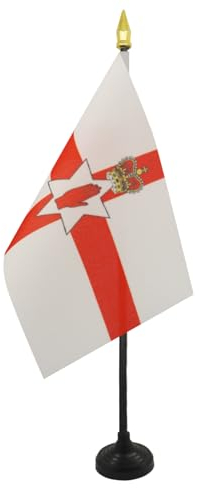 AZ FLAG - Northern Ireland Table Flag 4'' x 6'' - Irish Mini Desk Flag 100% Polyester 15 x 10 cm - Office Mini Banner with 10'' Pole - Golden Spear