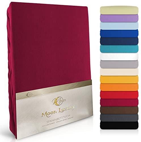 MOON-Luxury Spannbettlaken Spannbetttuch Jersey Stretch 230g/m² für Wasserbetten, Boxspringbetten und herkömmliche Matratzen (Brombeere, 140x200-160x220)