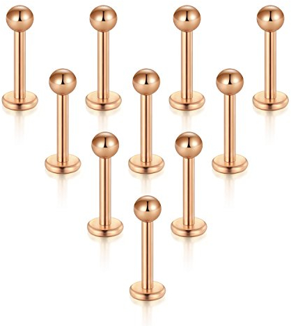 Briana Williams 10PCS 1.2mm Rose Or 316L En Acier Inoxydable 3mm Boule Labret Bague à Lèvres/Tragus/Helix Boucle D'oreille Stud Barbell, 6-8mm Bar Longueur Corps Piercing Bijoux