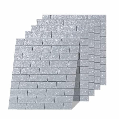 Euro Tische 3D Wandpaneele, Selbstklebende Tapete Steinoptik für Küchenrückwand, Wasserdicht Fliesenaufkleber, Tapete Wandaufkleber für Schlafzimmer Badezimmer (5x Stück, Grau) 70x77x0.5cm