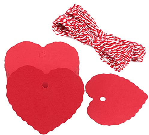G2PLUS 100Stk. Herz Geschenkanhänger, Rot Kraftpapier Etiketten Tags 300g/m² Anhänger Etiketten mit Schnur for Muttertag Valentinstag Hochzeit Geschenke