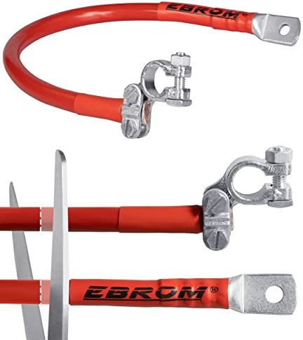 EBROM Batteriekabel PLUS Polklemme Anschluss rechts 35 mm2 30 cm Schuh M8 | ab 30 cm bis 2 m bestellbar, Farbe: ROT, fertig konfektioniert 35 mm² Ringösen/Kabelschuhe M6/M8/M10/M12 oder ohne Kabelschuh