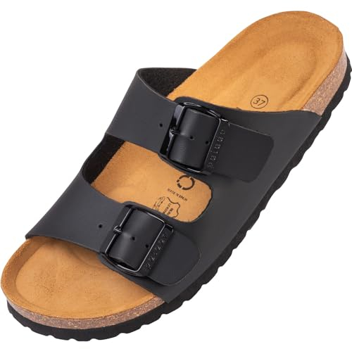 Palado Pantoletten Damen Korfu Matt - gefertigt in Spanien - matte Oberfläche - Veloursleder-Decksohle - ergonomisches Weichfußbett - leichte EVA-Sohle Schwarz UK7 - EU40