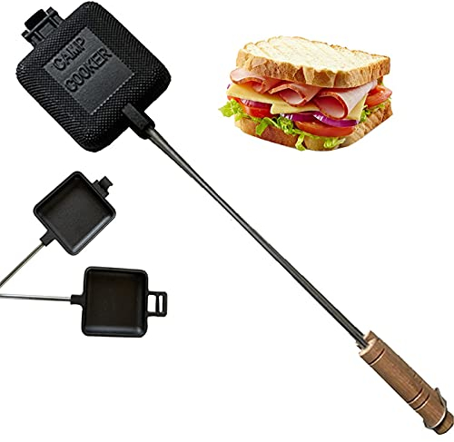 ZCGX Camping Cast Iron Sandwiches, Toaster, Cast Iron Frying Pan, Charcoal Grill Clip