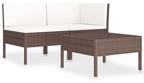 vidaXL Gartenmöbel Set 3-TLG. mit Auflagen Lounge Sofa Garten Garnitur Sitzgruppe Sitzgarnitur Gartenset Gartensofa Poly Rattan Braun