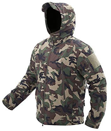GUOCU Herren Winterjacke Military Softshell Jacken Outdoor Fleecefutter Winddichte Wasserdichte Tarnung Jacke Mit Kapuze Warme Taktische Jacken Mit Mehreren Taschen Für Jagdausflüge,Tarnung7,L