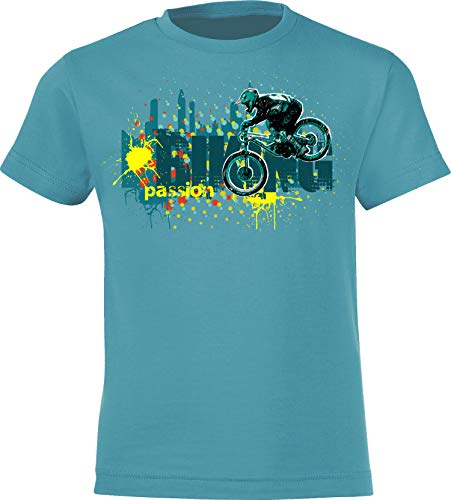 Fahrrad T-Shirt Kinder - Biking Passion - Mountainbike - Sportbekleidung Jungen & Mädchen - Outdoor Kleidung (Swimming Pool 110-116)