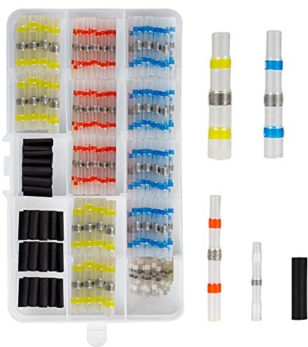 150PCS Cosse Thermoretractable, Connecteur Thermorétractable Manchon Thermosoudable 4 Tailles, Connecteur à Souder Étanche pour Moto Auto, Gaine Retractable pour Fil avec Cas Pratique