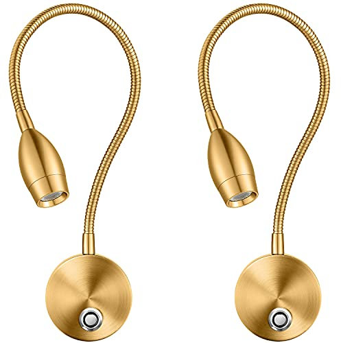 Lampade da lettura a LED dimmerabili, luci da lettura da parete per testiera del letto, collo d'oca flessibile con dimmer touch, spina cablata, 3 modalità di colore, 10 livelli di luminosità, set da 2