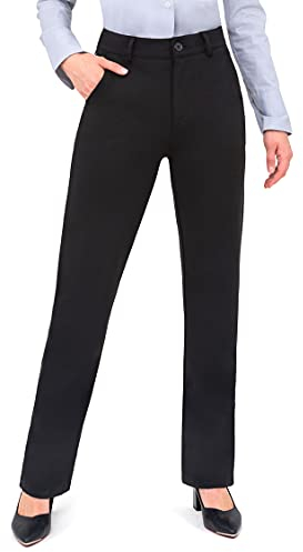 Bamans Anzughose Damen Schwarz Business Büro Freizeithose mit Taschen, Gerade und Knitterfrei, Modisch und Elegant Großzügig XL
