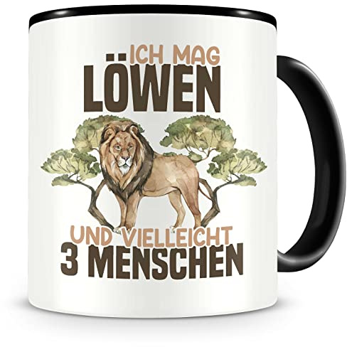 Samunshi® Löwen Tasse mit Spruch Ich mag Löwen Geschenk für Fans Kaffeetasse Kafffebecher Lustige Tassen zum Geburtstag schwarz Keramik 300ml