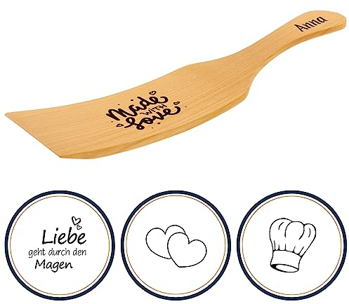 HOFMEISTER® Pfannenwender Kirschholz Gravur Name - geschwungener Wender mit Text und Motiv - personalisiertes Geschenk Weihnachten Geburtstag Nikolaus Kochen, 100% Naturprodukt, Holz, 24,5 cm