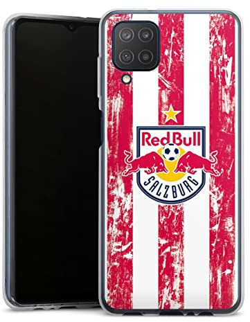 Silikon Hülle kompatibel mit Samsung Galaxy M12 Case transparent Handyhülle FC Red Bull Salzburg Streifen Offizielles Lizenzprodukt