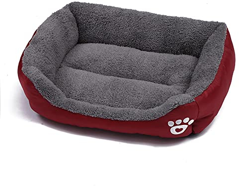 OUYUNKKA Hundebett Hundekissen (M, 54 x 42 cm) Viereckig Weinrot Hundesofa für Mittelgroße und Kleine Hunde und Katzen, Flauschig Weich Katzenbett Katzenkissen Hundebett für Französische Bulldogge