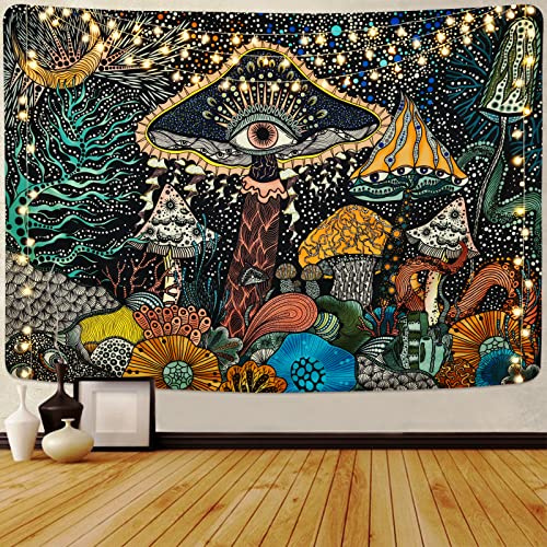 Uspring Hippie-Pilz-Wandteppich, psychedelische Augen, Tapisserie Trippy Sea Tapisserie Pfau Bohemian Tapisserie Abstrakter Ozean-Wandteppich Wandbehang für Zimmer (59,1 × 150,1 cm)