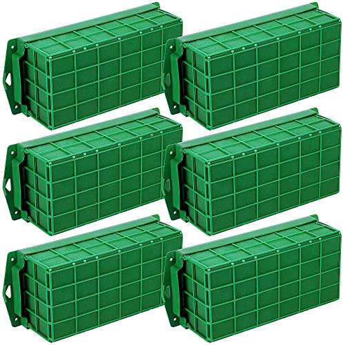 Hahood 6 Packs Floral Foam Cage Rectangle Flower Cage Holders with Floral Foam Flower Arrangement Supplies for Fresh Flowers, Home Wedding Decorations, 11.8 x 4.3 x 3.1 Inches