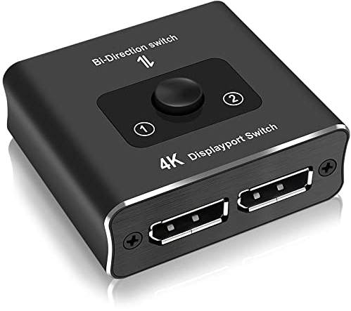 Ozvavzk DP Switch 2 in 1 Out Bi-Directional Displayport Splitter 1 in 2 Out Display Port Umschalter 1080P@120Hz Konverter Unterstützt 3D für PC Laptop PS5/4/3