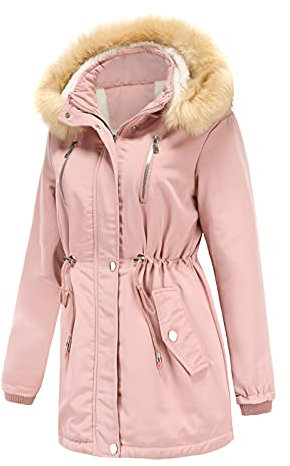 Meggsnle Giacca in pelle con cappuccio, da donna, slim fit, maniche lunghe, giacca invernale chic, oversize, felpa con cappuccio, da donna, colore bianco, spessa, Colore: rosa., XXXL