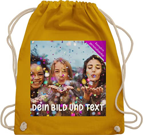 Turnbeutel Rucksack - Foto eigenem - Fotogeschenk I Geschenk Bild personalisiert I Geschenk mit Bild I Custom Photo - Unisize - Senfgelb - jga kita beutel selbst drucken druck stoffbeutel kinder