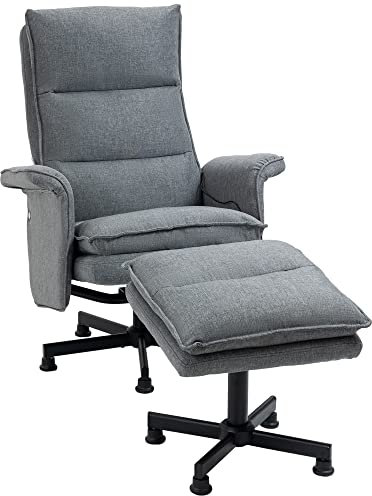HOMCOM Fauteuil massant électrique Relaxant avec Repose-Pieds et télécommande 8 Zones de Massage Tissu Imitation Lin 78 x 93 x 99 cm Gris