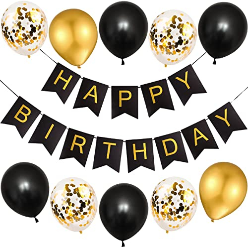Geburtstagsdeko Schwarz Gold,Happy Birthday Girlande,happy birthday Deko,Luftballons Geburtstag,Party Deko geburtstag,Girlande geburtstag,Happy Birthday Banner,Konfetti Luftballons für Männer Frauen