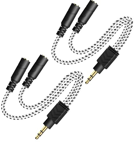 DuKabel 3.5mm Klinke Splitter 2 Stücke, 3.5mm Klinke Y Adapter 2 auf 1 3 Pole Audio Klinken Y Splitter Kabel für Kopfhörer, Ohrhörer, Lautsprecher, Smartphone, PC - Zebra Weiß 0.2 Meter