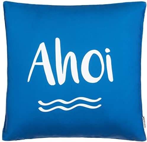 Brandsseller Outdoor Dekokissen AHOI Blau Gartenkissen ca. 45 x 45 cm - Reißverschluss - Wasser und Schmutzabweisend