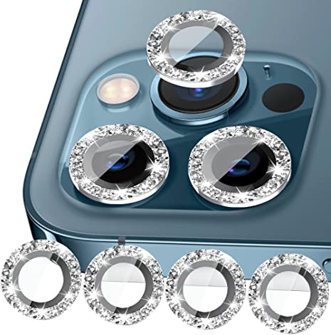 ULITIQ Kompatibel mit iphone 12 Pro Kameraschutz, iphone 12 und 12 Mini Kameraschutz Bling, iphone 12 Kamera Schutz, Panzerglas Kamera Abdeckung Glitzer 6.1/5.4 zoll Linse Kameraabdeckung, (Silber)