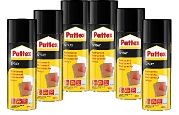 Pattex Sprühkleber Power Spray Permanent, lösemittelhaltiger Sprühklebstoff für schnelle und dauerhafte Verklebungen, farblos, 6x 400ml Dose