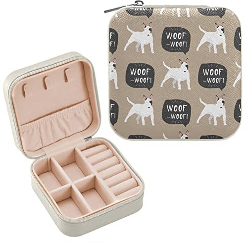 Oarencol Schmuckkästchen mit Bullterrier-Motiv, niedliche Tiere, Woof, Reise-Schmuckkoffer, kleine Schmuckaufbewahrung für Ring, Anhänger, Ohrringe, Halskette, Armband, Geschenk für Frauen und Mädchen