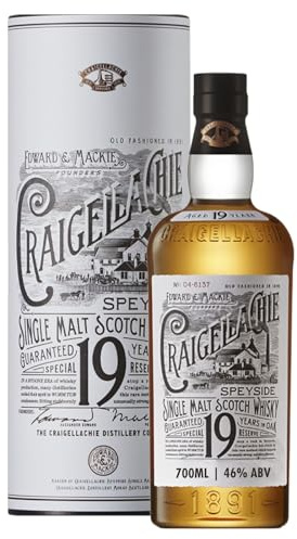CRAIGELLACHIE Special Reserve 19 Anni Speyside Single Malt Scotch Whisky 70 cl, 46% vol. – Tubo Regalo, Botti di Primo Riempimento Sherry e Bourbon, Non Filtrato a Freddo, Bottiglia da Collezione