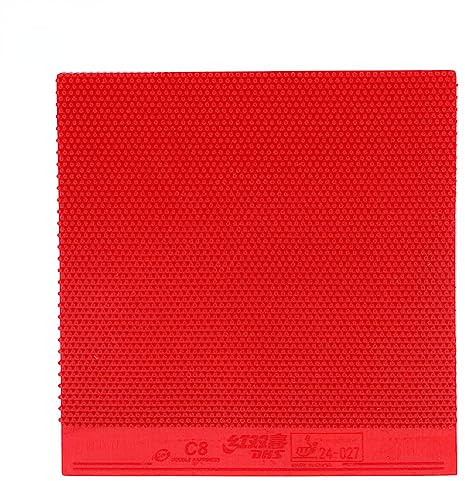 DHS C8 (C-8 C8) Pips-Out Tischtennis-Gummi, Lange Noppen Ping Pong Gummi mit 1,0 mm Schwamm für Verteidigung (rot-1,0 mm)