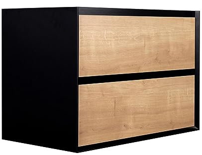 Vente-unique-Mueble de baño bajo Lavabo Flotante Color Natural y Negro - 80 cm - LANNICK