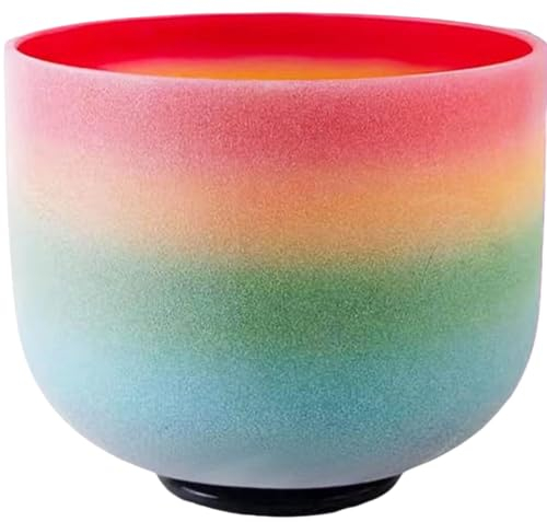 TRAYAYA 528 Hz Regenbogen-Klangschale mit C-Note, Wurzelchakra, mattiert, Kristall, 20,3 cm, mit Gummihammer