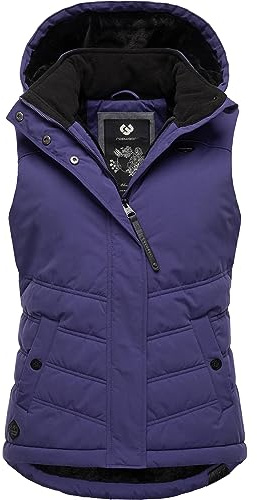 Ragwear Damen ärmellose Outdoorweste warme Winterjacke wasserdicht mit abnehmbarer Kapuze Hesty Intl Lilac23 Gr. 3XL