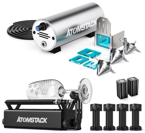 ATOMSTACK R3 PRO Laser Rotationswalze und Air Assist System,Rotary Roller mit trennbarem Stützmodul und Verlängerungstürmen,30 L/min einstellbare Luftunterstützung für Lasergravierer Schneidemaschine