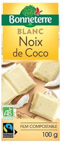 BONNETERRE - Tablette chocolat blanc à la noix de coco 100g - Vente à l'unité - meilleure offre