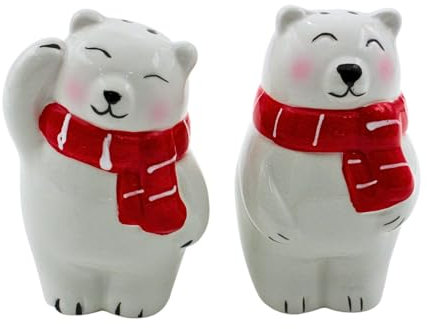 Dekohelden24 Keramik Salz- und Pfefferstreuer/Gewürzstreuer als Eisbär, L/B/H 5,5 x 5,5 x 9,5 cm