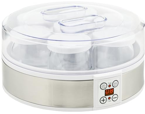 HOMCOM Joghurtbereiter Joghurtmaschine mit 48 Stunden Timer, Joghurt-Maker mit Temperatur-Einstellung, 7 Gläser à 180 ml, automatischer Abschaltung, 20 W, Weiß