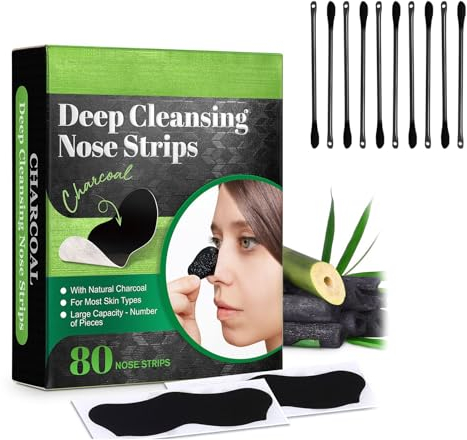 80 Stück Mitesserentferner Mitesser Nasenstrip Nose Strips Blackhead Natürliche Bambuskohle Mitesser-Entferner Aktivkohle Reinigt Poren und Entfernt Mitesser-Verunreinigungen (mit Akne-Stick)