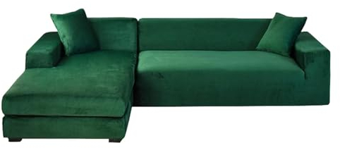 GUYIRT Couch Überwurf L Form Kratzfest Katzen, L Förmiger Sofabezug, Sofa Überzug Ecksofa Samt, Sofabezug Ecksofa L Form Stretch, Waschbar (grün,3+3 Sitzer)