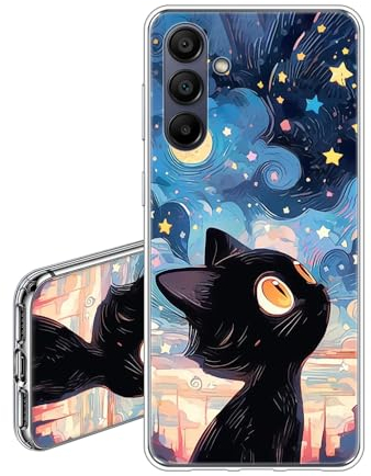 JEZSTHAI Hülle Kompatibel mit Samsung Galaxy A15,Ultra Dünn Durchsichtige Handyhülle,Weiche Flexible Fallschutz Stoßfeste Kratzfeste Silikon TPU Schutzhülle mit Aesthetic Muster Katze
