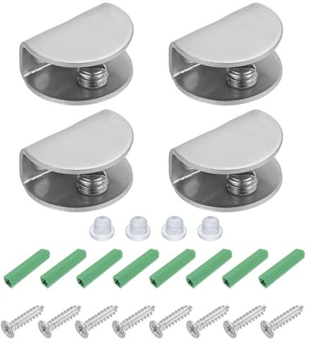 PATIKIL Supports d'Étagère en Verre, Pinces en Acier Inoxydable avec Vis pour Étagères en Verre de 3/16 à 5/16, Fixation Murale, Lot de 4