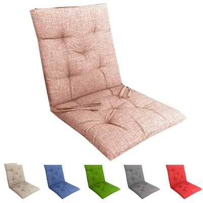 Set 6 Cuscini Sedia con Schienale Cucina Cuscino con Lacci Fascia Elastica da Giardino Esterno Cuscino Imbottito per Sdraio Prendisole Cuscino Poltrona Sdraio Relax Misura 40x80 cm Rosa Cipria