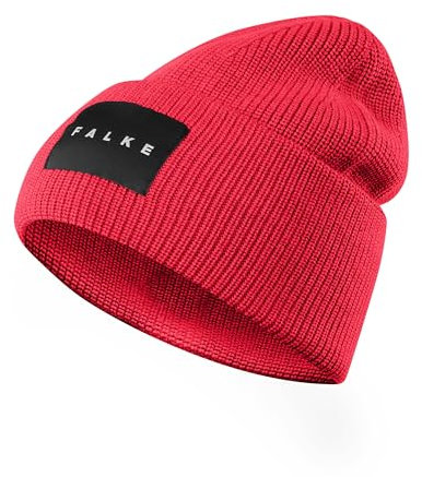 FALKE Unisex Beanie-Mütze Basic Label Big U Be Wolle schnelltrocknend warm 1 Stück, Rot Coral Red 8006, OneSize