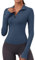 Rapbin Womens Gym Tops Long Sleeve T-Shirts Sports Fitness Tops with Thumb Holes Hiking Running Cycling Yoga Shirt Grey Blue S