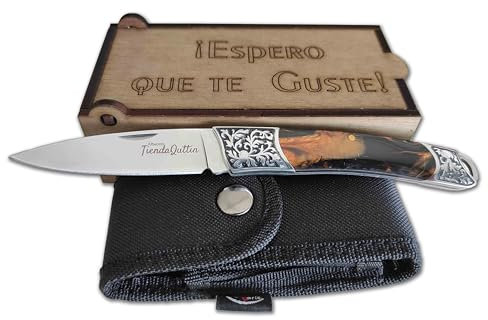 Genérico Navaja de Artesania 8.5 cm de hoja con funda en cajita de madera. Virola inox cuadrada.