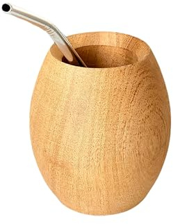 Vaso Mate Bombo Argentino Premium, Hecho de Madera de Algarrobo Natural, Tallado a Mano por Artesanos Argentinos, Calabaza de Yerba Mate Artesanal