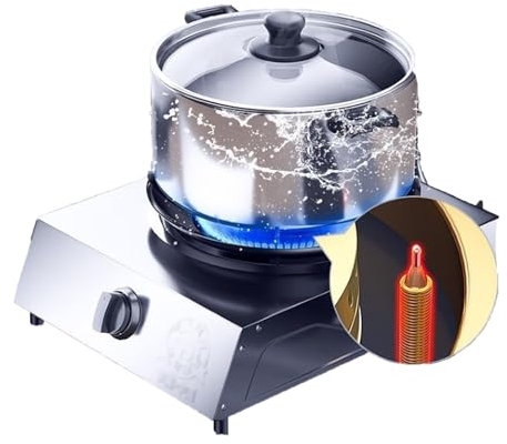 THEGA 5,2 W Gaziniere Gaz Acier Inoxydable, Cuisinière À Gaz Portable D'intérieur, Cuisinière À Gaz À Brûleur Unique, avec Protection Anti-Extinction, Cuisinière À Gaz Pas Cher(LPG)
