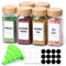 ComSaf 6Pcs 4oz/120ml Glass Spice Jars with Bamboo Lids, 21 Labels, Seasoning Jars Trial Set & Supplement Set, Empty Spice Containers and Square Spice Bottles for Kitchen and Seasoning